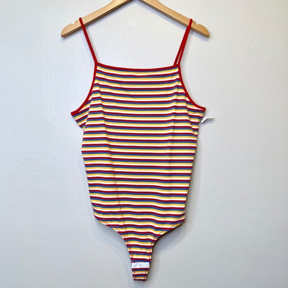 Madewell NWT Retro Rainbow Striped Spaghetti  Strap Ribbed Thong Bodysuit - Picture 4 of 12